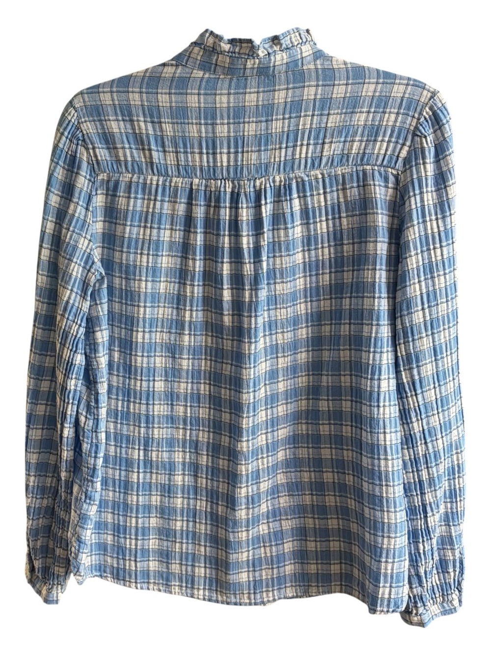 LOFT Plaid Ruffle Button Up Blouse - Picture 4 of 14